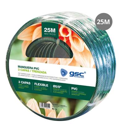 Manguera PVC 25 m Ø5/8"(15 mm) 3 capas antitorsión