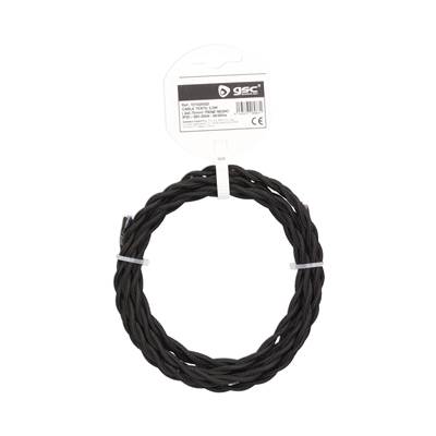 Rollo de cable textil 2,5 m trenzado 2 X 0,75 mm negro