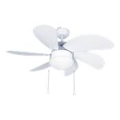 Ventilador techo con Luz 32' 6 aspas madera Blanco